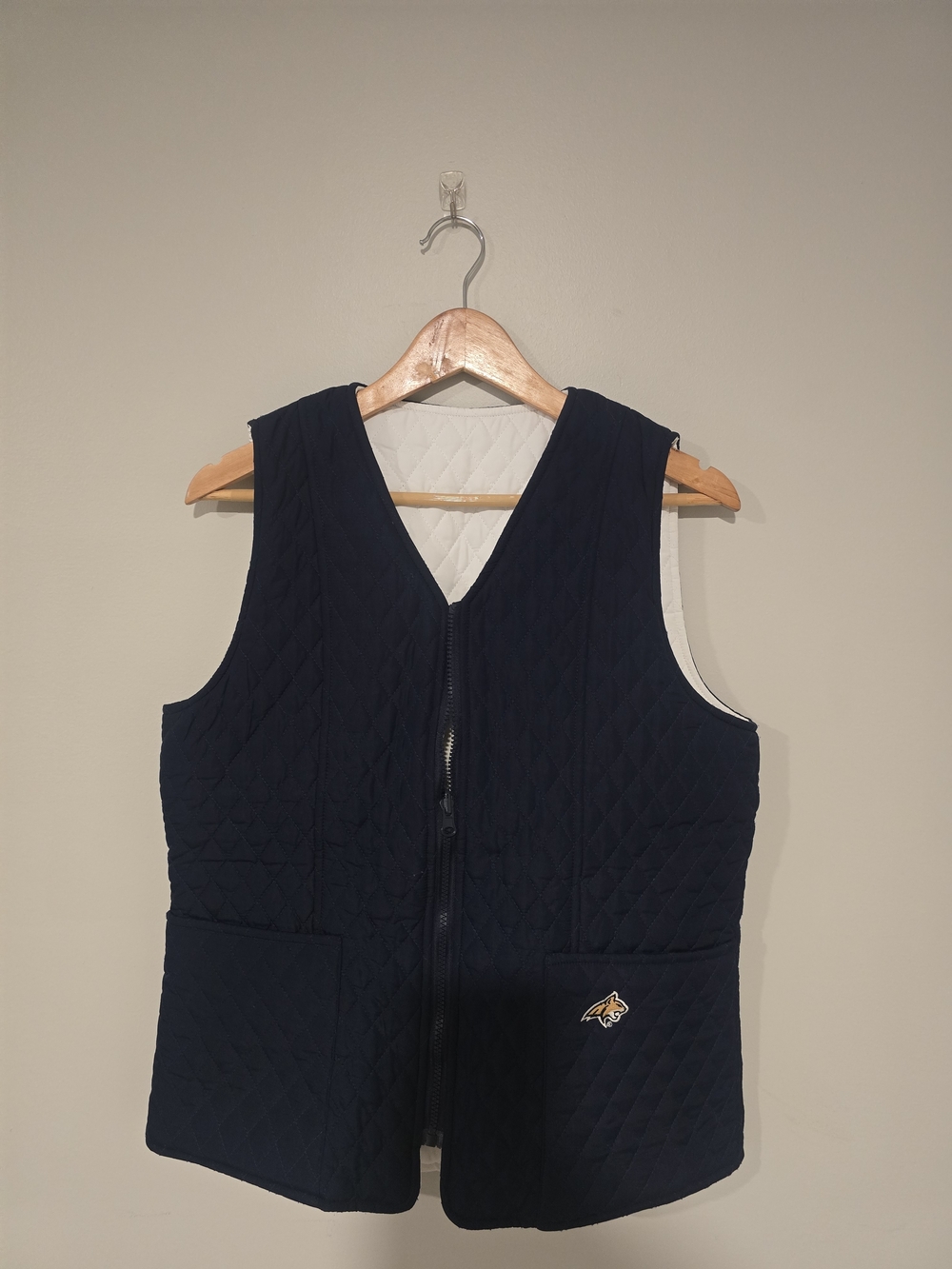 Quilted Navy Reversible Vest With Montana State Bobcat Patch